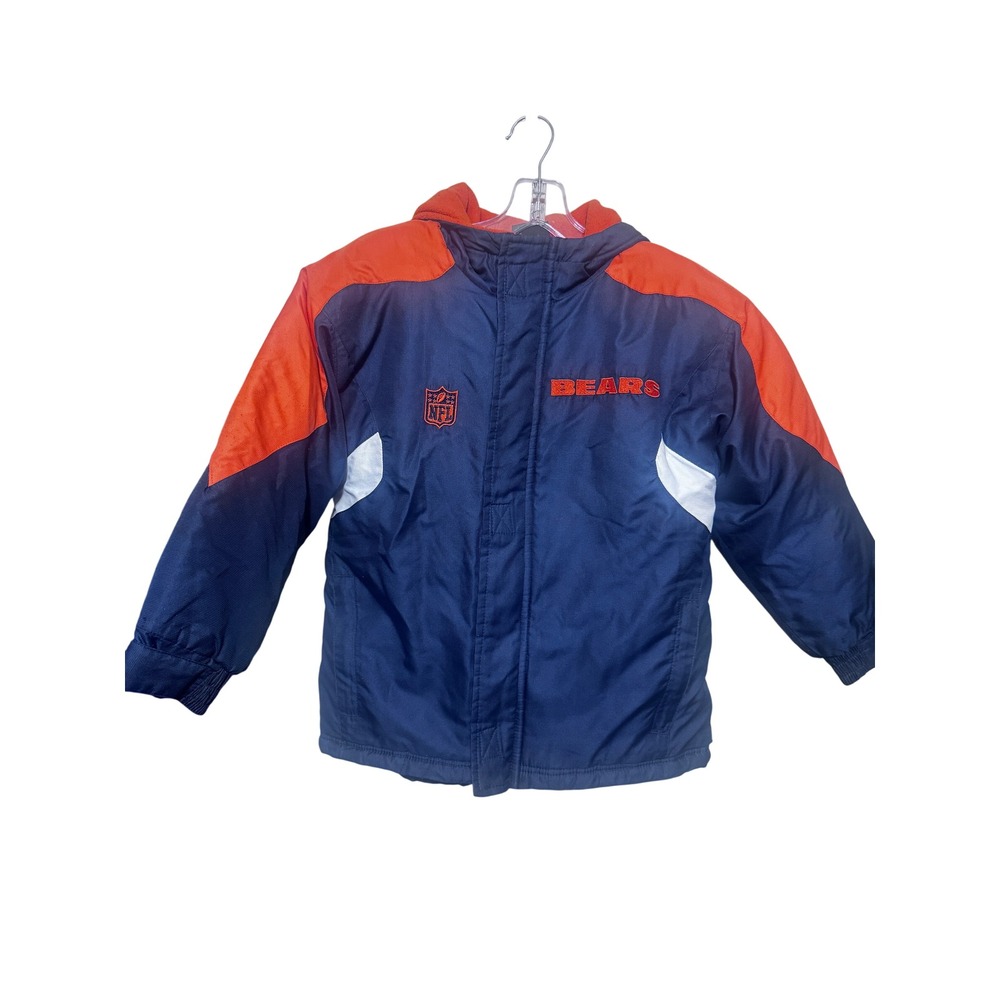 NFL Puffer Jacket Chicago Bears Kids L Navy Blue Orange Hooded Youth